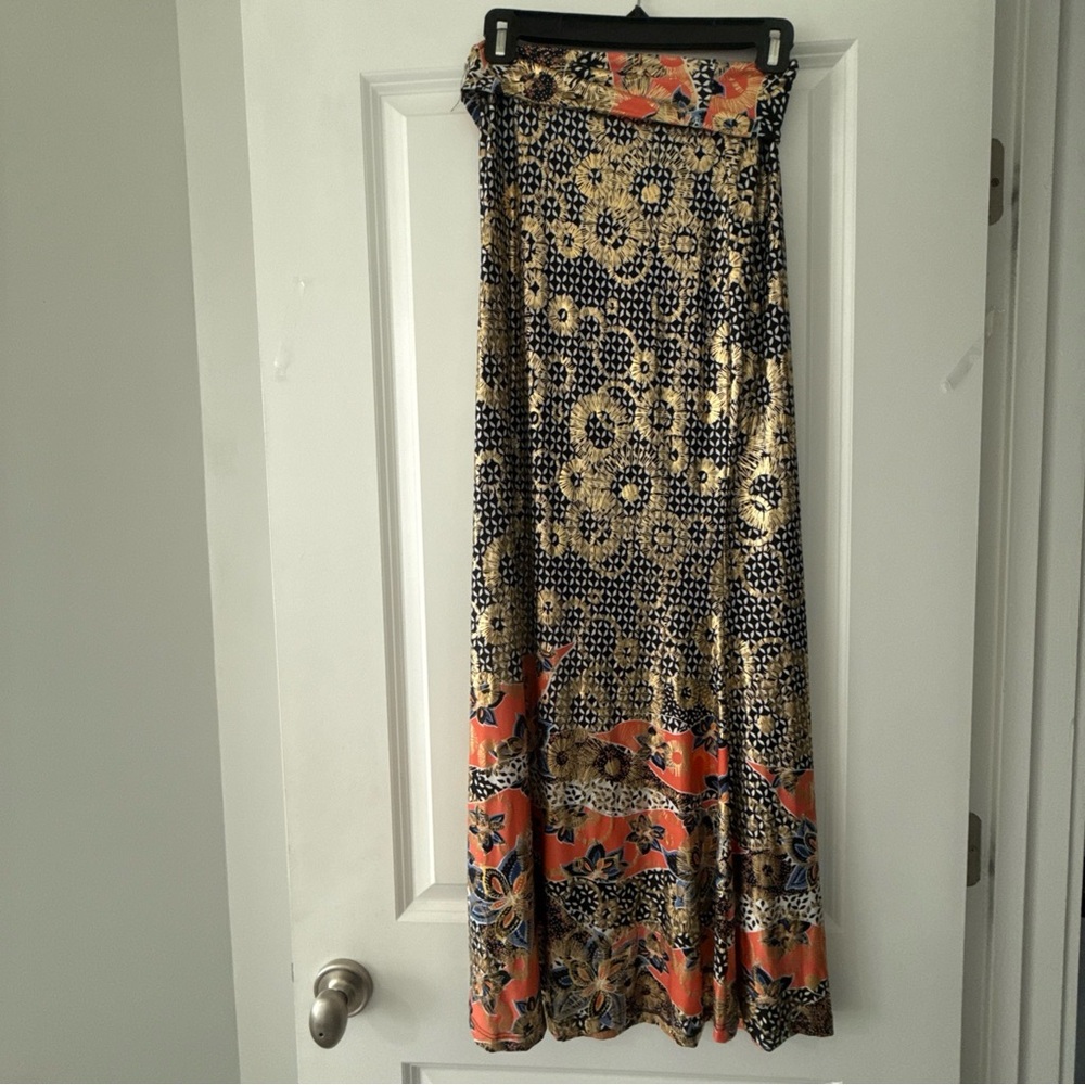 VENUS Black and Orange Floral Maxi Skirt